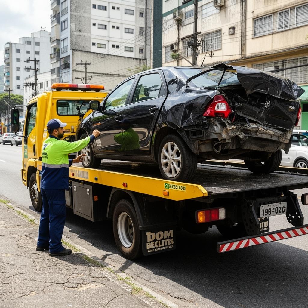 Guincho rebocando veículo na rua